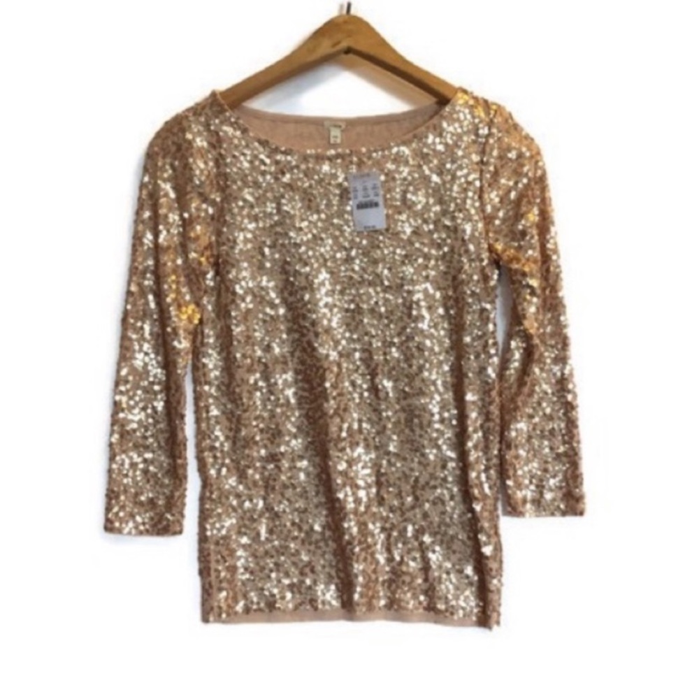 JCrew Rose Gold Sequin Shirt. Size XXS